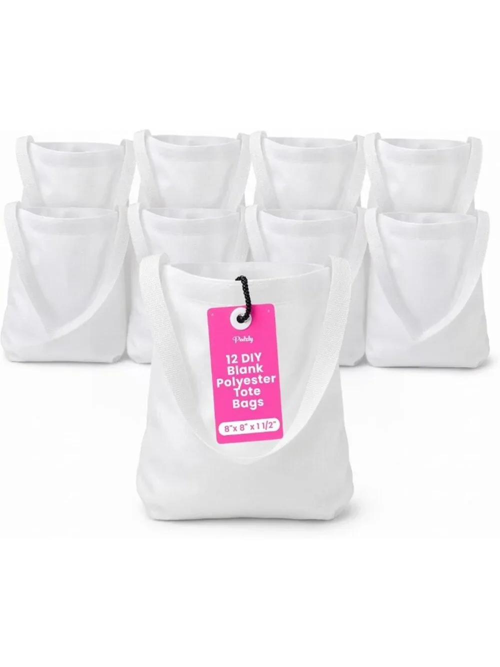 12 Pack Mini Tote Bags - DIY Polyester Handbags, 8x8x1.5 Inches, Perfect for